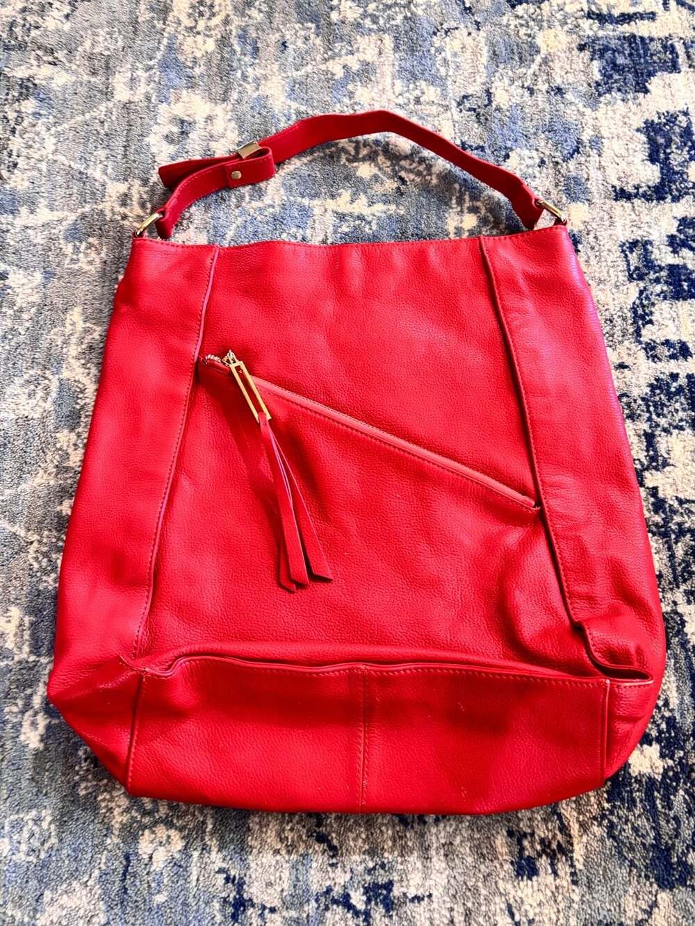 Kelsi Dagger Red Pebbled Leather Hobo Shoulder Bag with Asymmetric Zip Pocket